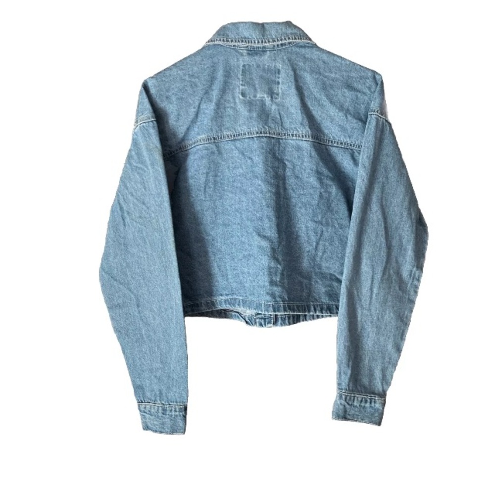 Macy’s Ultra Flirt Juniors Shacket Over Sized Shirt Jean Jacket Cropped Top XS - Picture 2 of 9